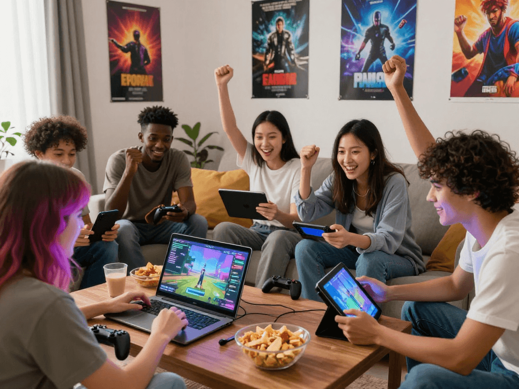Engaged players exploring degrees of lewdity in popular adult games in a lively living room.