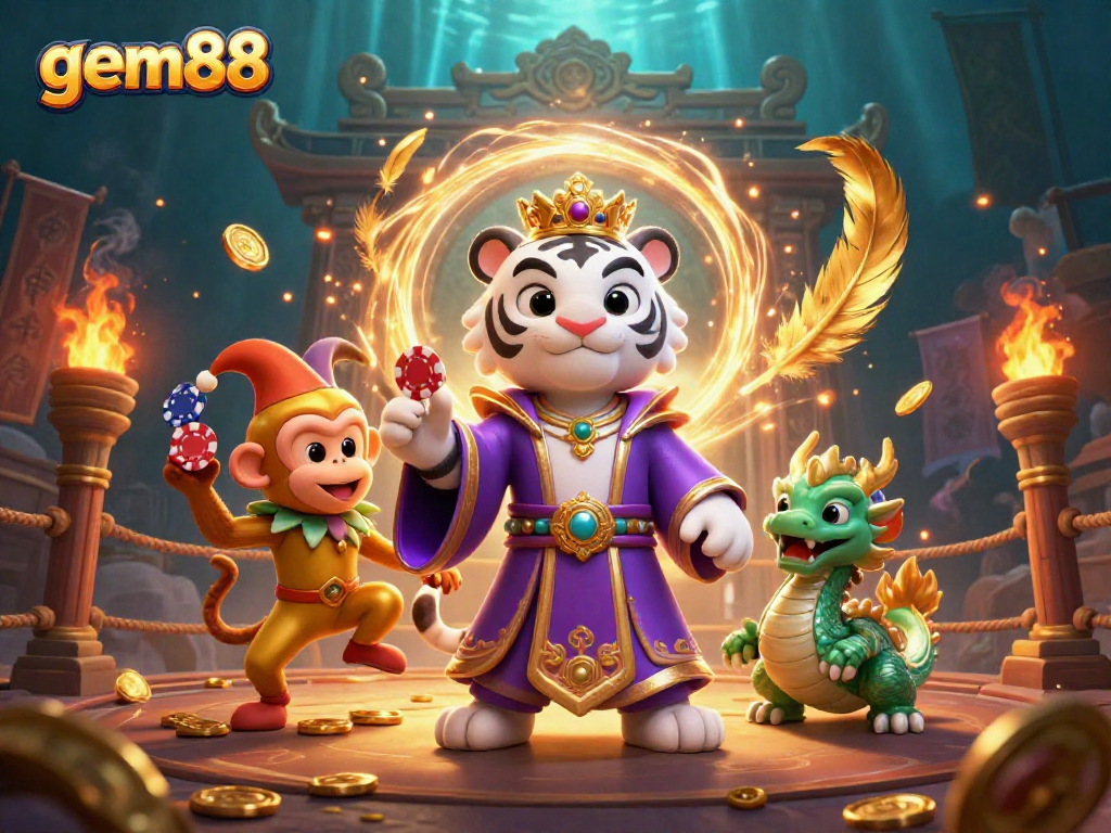 Experience thrilling gaming at gem88 with vibrant characters and dynamic casino elements.