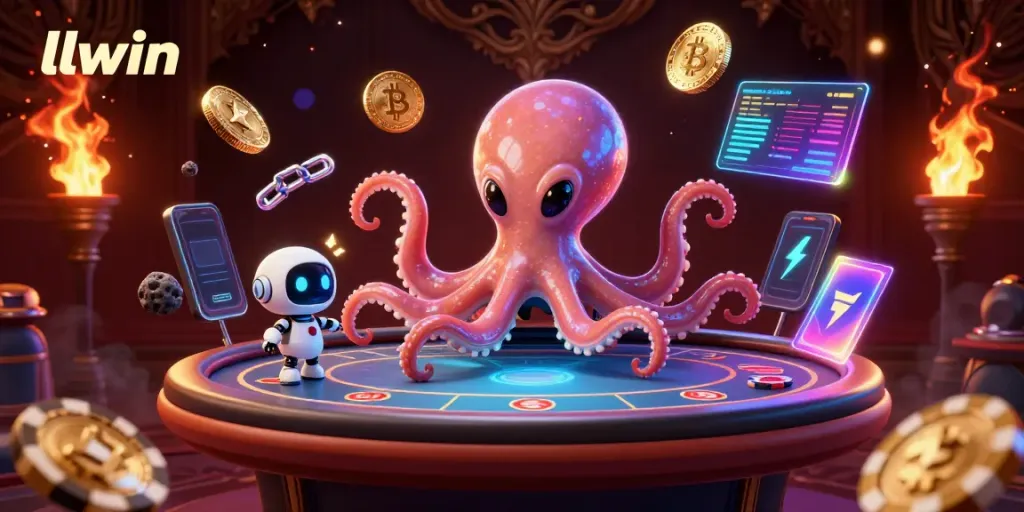 Engage with llwin's electrifying gaming experience through a vibrant 3D cosmic poker scene.