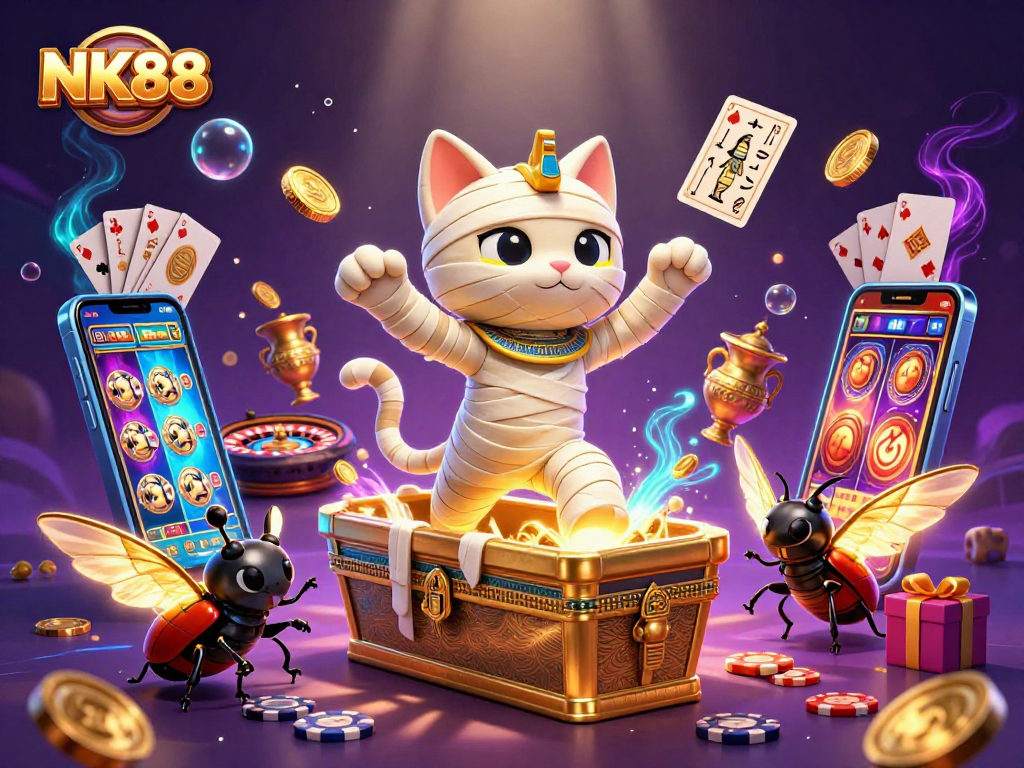 Experience thrilling games with NK88 featuring vibrant characters and casino elements