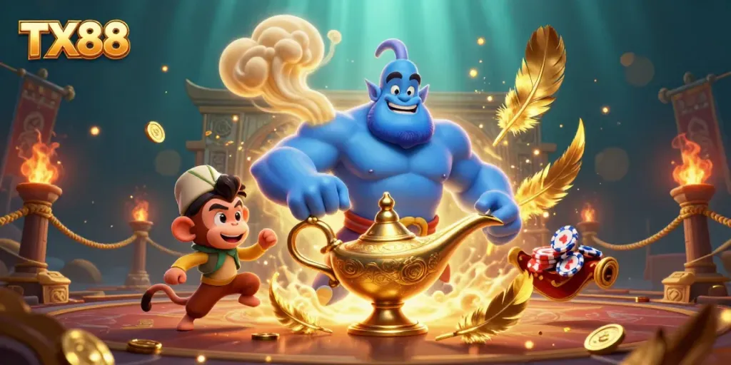 Join the excitement with TX88 where a powerful genie, monkey, and magic carpet deliver thrilling casino adventures.