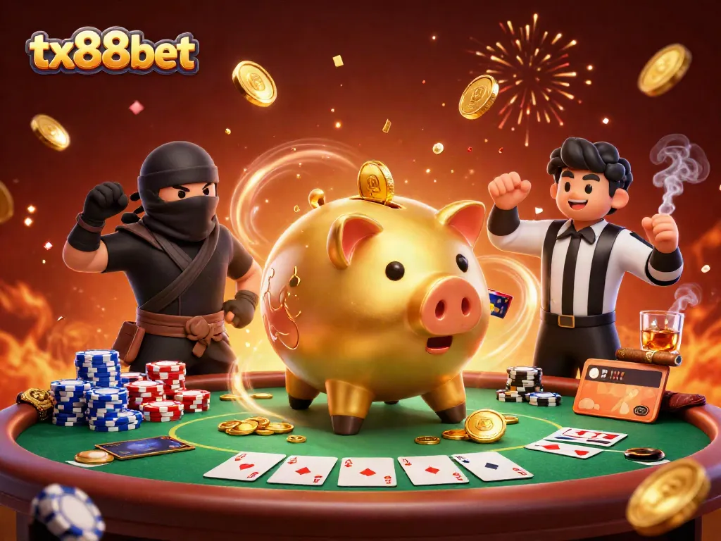 Experience the vibrant excitement of tx88bet with a dynamic 3D casino scene showcasing lively characters and action.
