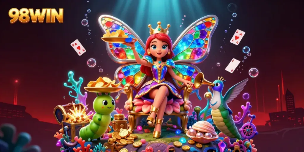 98WIN showcases an exciting casino scene with vibrant characters and dynamic game elements.