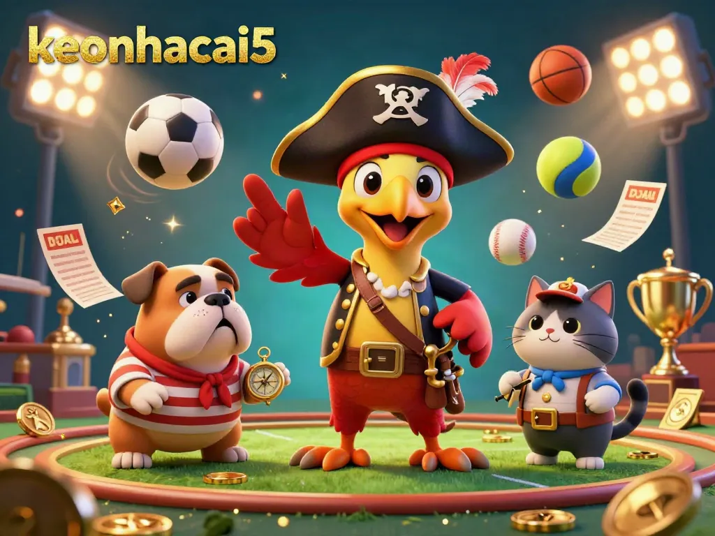 Engage in dynamic sports betting with keonhacai5 amidst vibrant characters and elements.