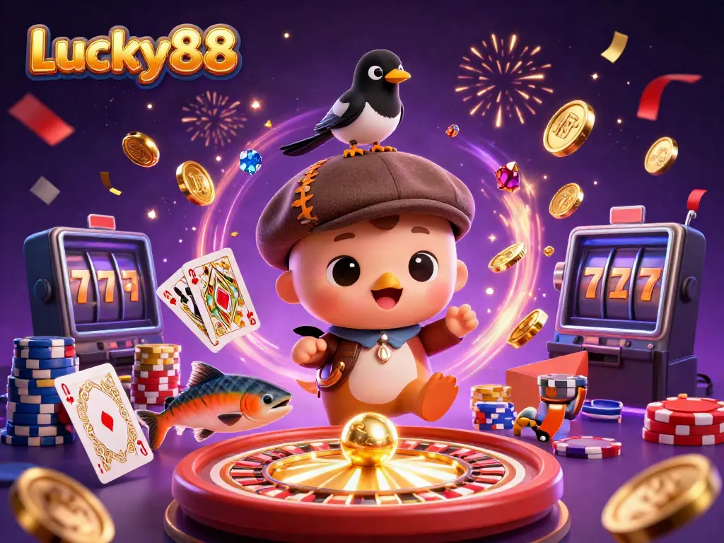 Experience thrilling moments at Lucky88 with playful characters and exciting casino elements.