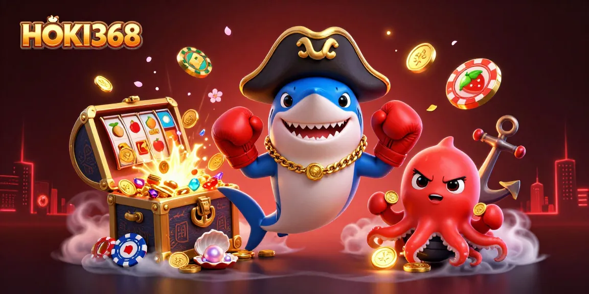 Engage with HOKI368's exciting online gaming experience featuring vibrant casino elements and animated characters.