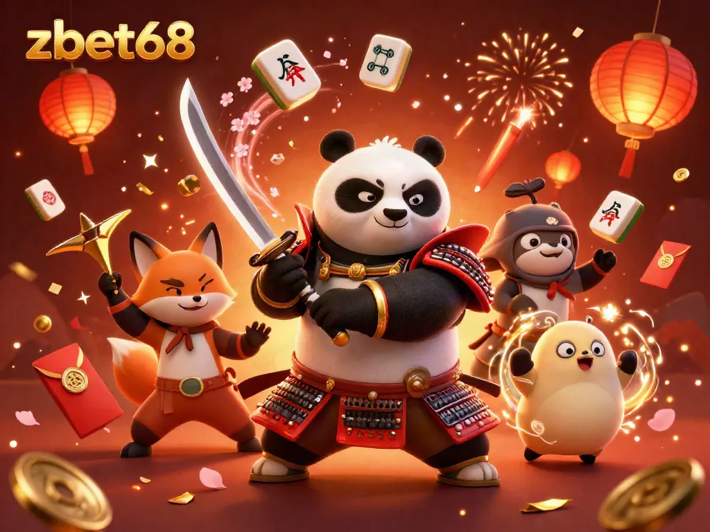 Experience the thrill of zbet68 with vibrant characters surrounded by casino elements and festive energy.