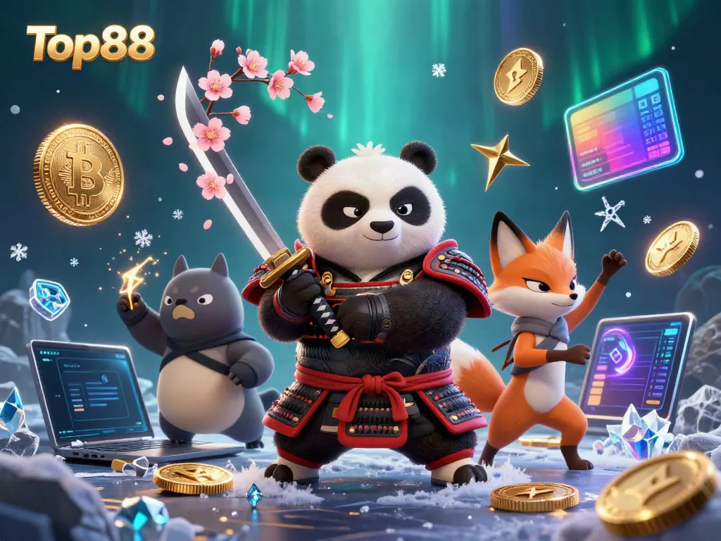 Experience thrilling gameplay with Top88 - a vibrant illustration showcasing a samurai panda and ninja fox in action.