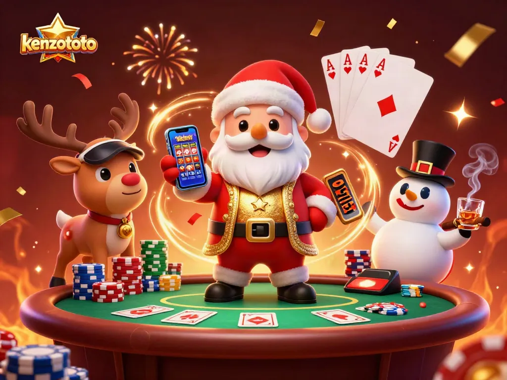 Experience the excitement of kenzototo with Santa and friends celebrating big wins at the casino.