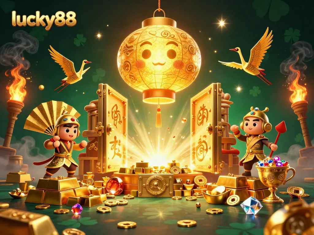 Experience thrilling gameplay with lucky88's vibrant casino scene filled with golden treasures and lucky symbols.