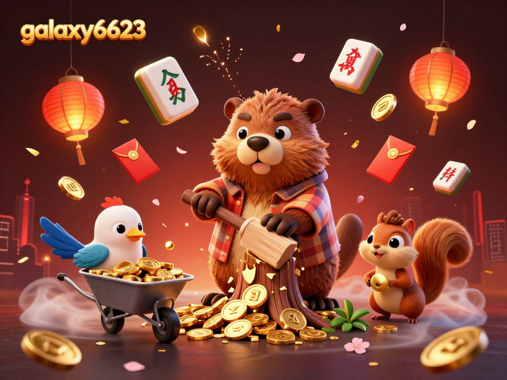 Join the excitement at galaxy6623 as characters collect golden coins in a vibrant online casino scene.