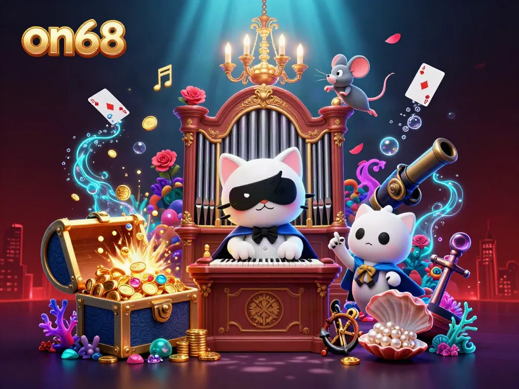 Experience the thrilling action of on68 with a vibrant casino-themed illustration filled with excitement.