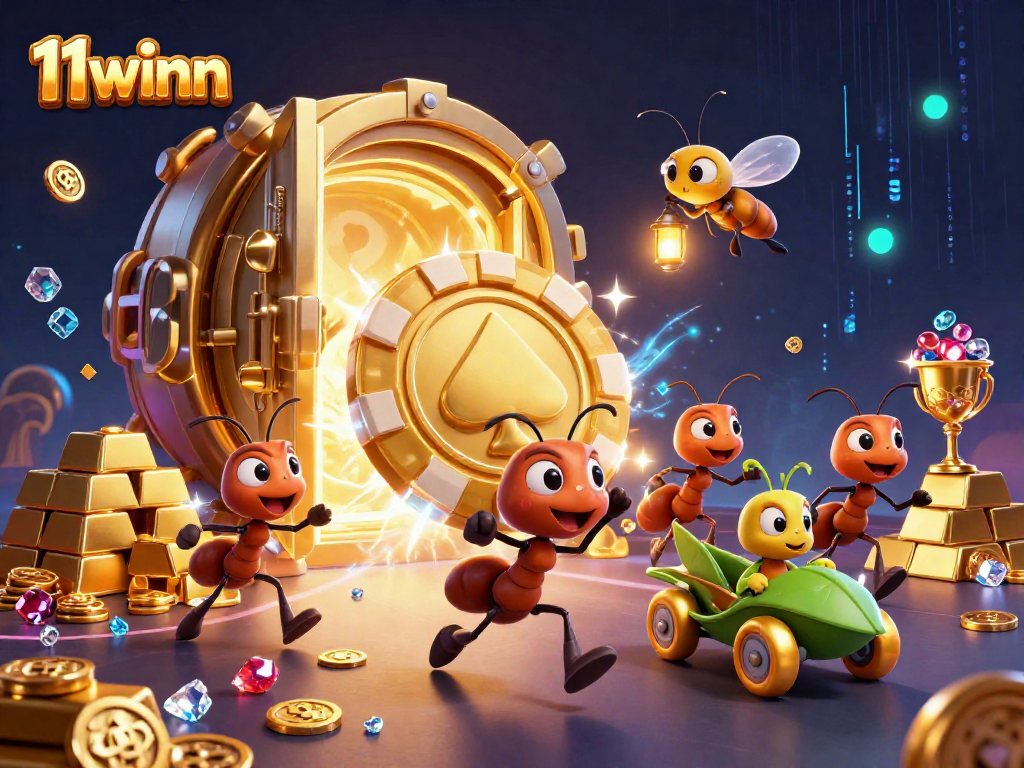 Ants carry a massive poker chip in an exciting 11winn casino heist scene.