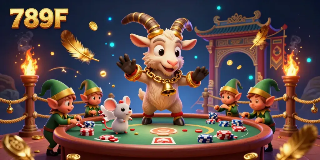 Explore the vibrant holiday-horror casino scene with Krampus and elf gremlins, showcasing the excitement of 789F gaming.