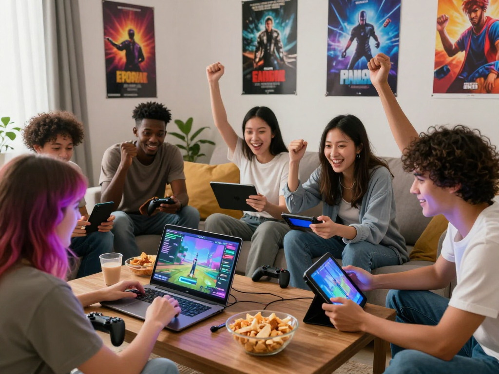 Engaged players exploring degrees of lewdity in popular adult games in a lively living room.