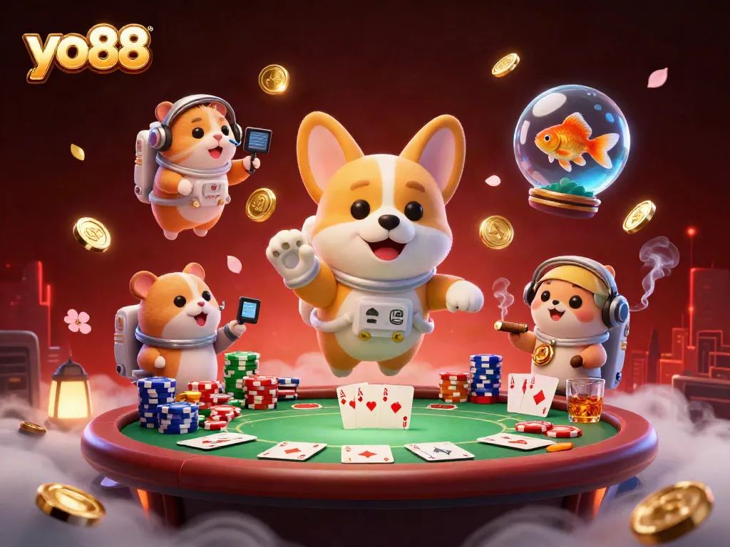 Experience thrilling moments with yo88 in a vibrant casino scene featuring animated characters.