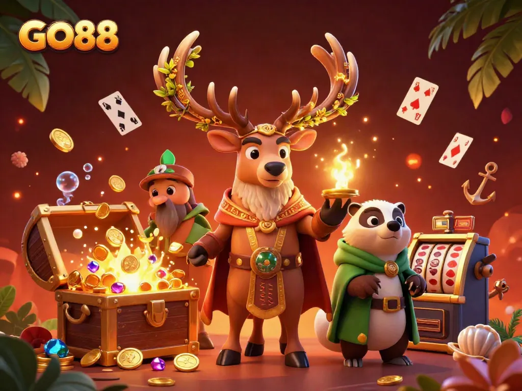 Engage with GO88 in a vibrant 3D casino world full of winning treasures and mystical characters.