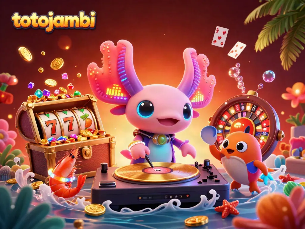 Experience winning thrills with totojambi in this vibrant underwater casino-themed illustration.