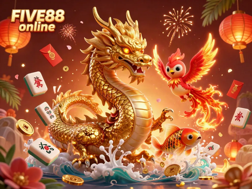 Engage in thrilling gameplay with the FIVE88 online casino, featuring colorful 3D characters and rich elements.