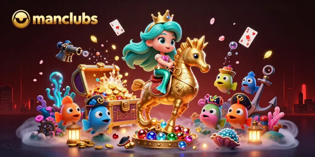 Experience the excitement of manclubs with vibrant underwater treasures and gaming magic.