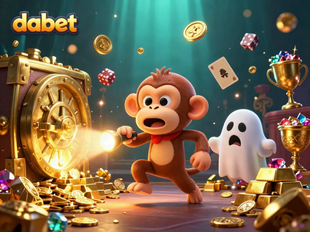 Dabet showcases a playful poltergeist monkey juggling golden coins in a vibrant casino.