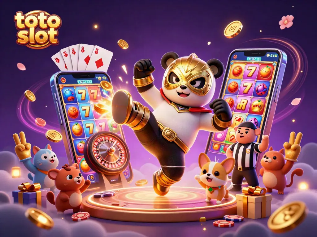 Engage with thrilling toto slot action in a dynamic 3D wrestling casino scene.