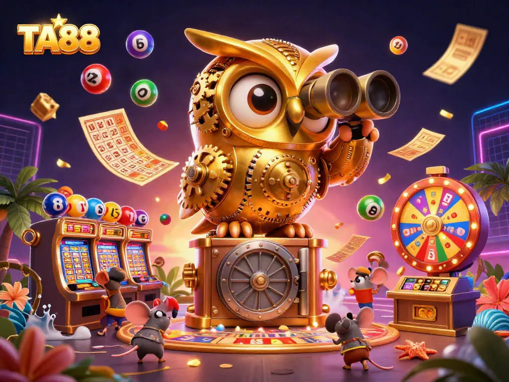 Experience the thrills of TA88 casino with playful characters in a vibrant gaming scene.