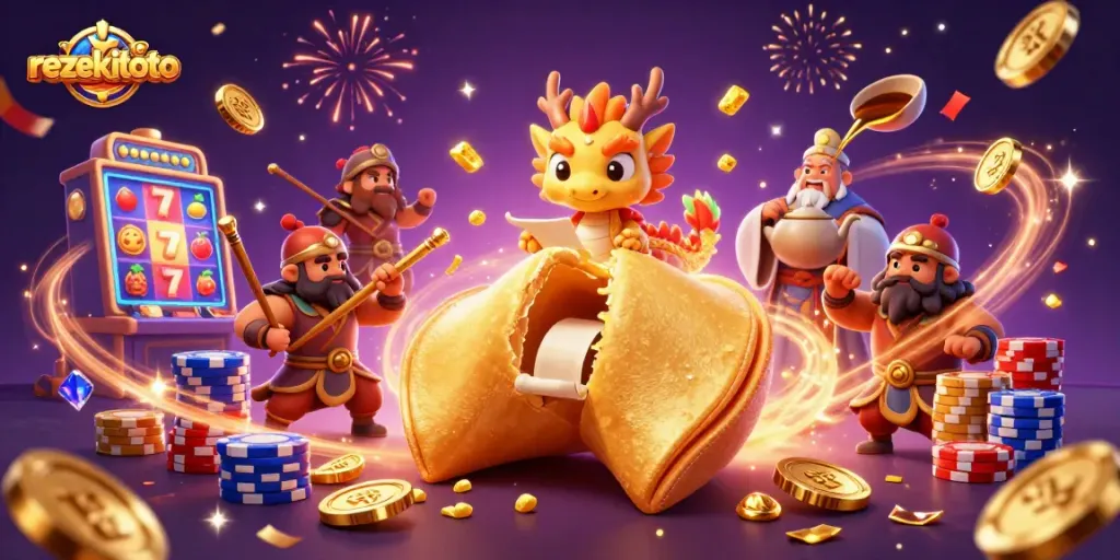 Experience thrilling gameplay at rezekitoto with a vibrant slot machine and enchanting characters.