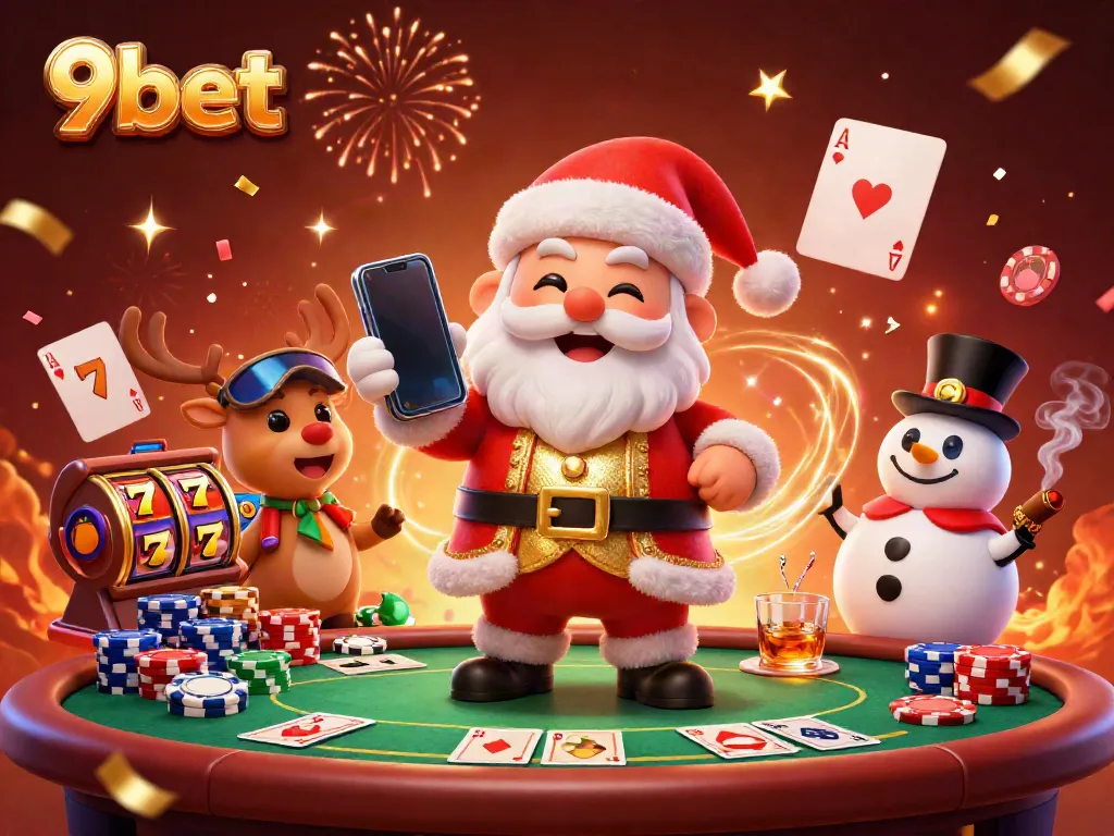 Engaging 3D scene featuring Santa and friends showcasing the excitement of slots at 9bet.