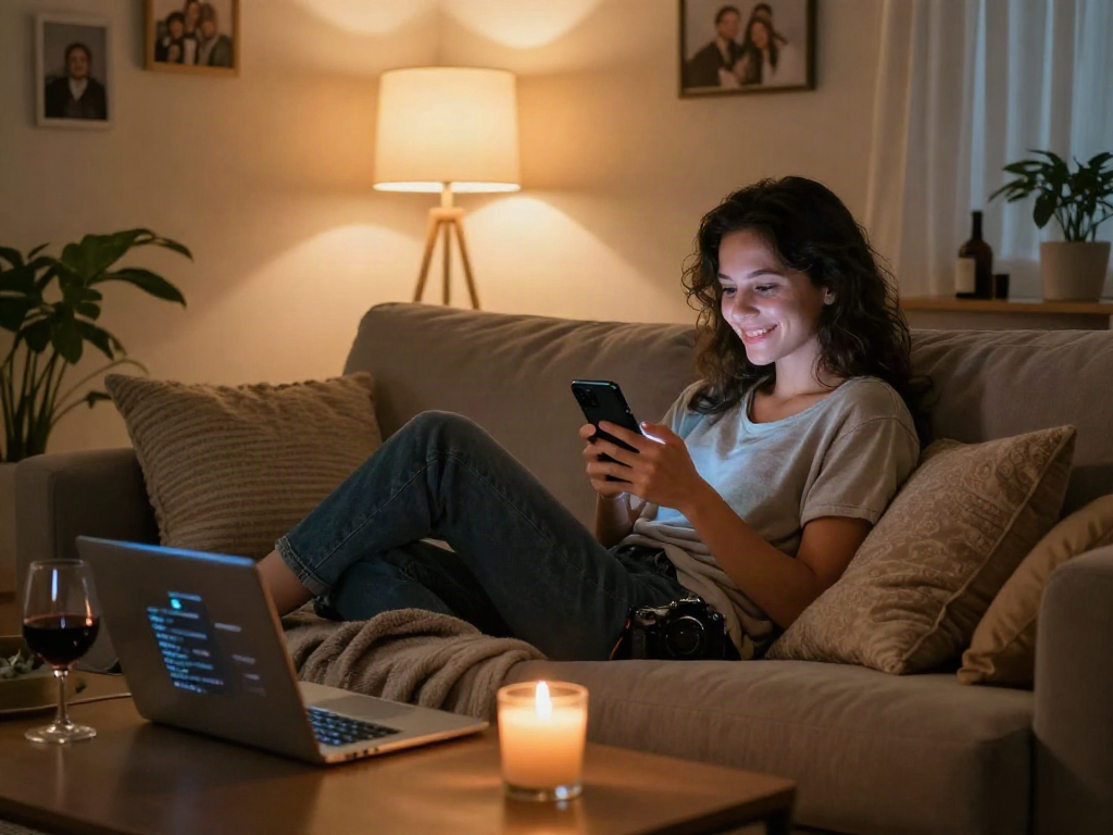 Explore ai sexting with a cozy scene of digital interaction and intimacy.