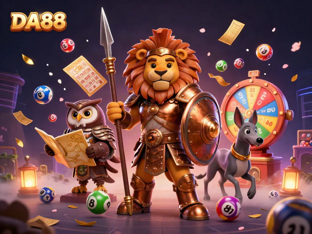 Experience thrilling gameplay with DA88 as vibrant lottery elements and casino fun come alive in a dynamic scene.