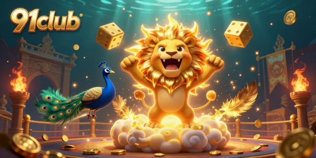 Experience the vibrant 91club scene with dynamic gambling elements and cartoon characters.