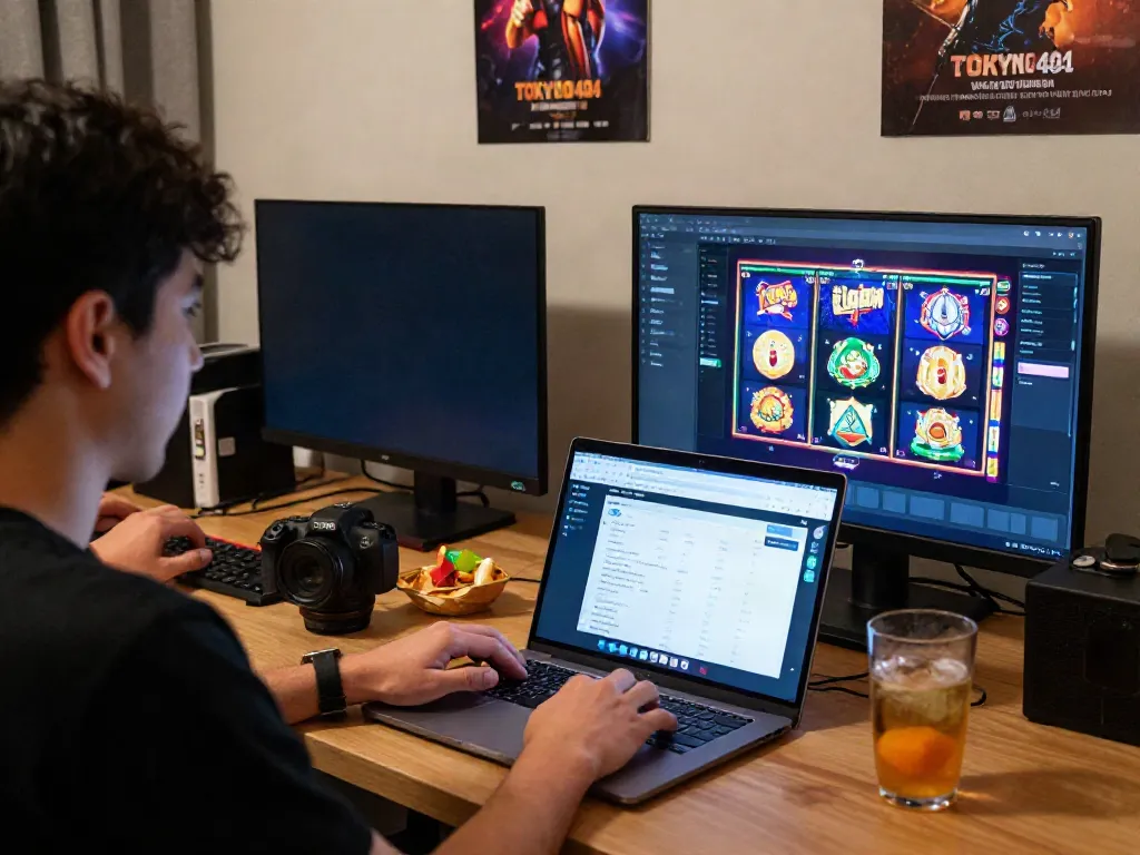 Engaging slot qris online gaming setup with colorful interface and cozy atmosphere.