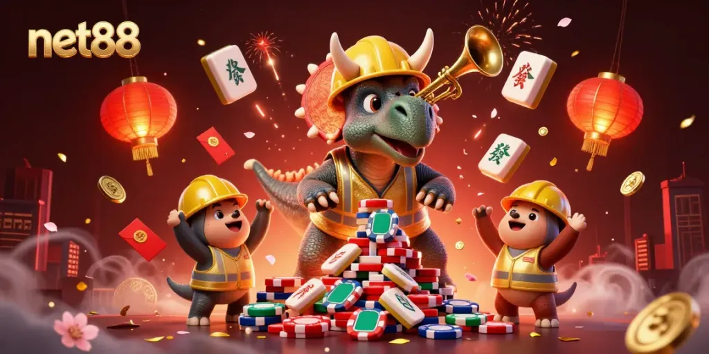 Engage with dynamic casino action featuring net88 in an imaginative 3D triceratops scene.