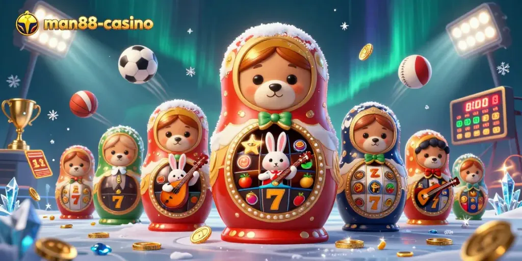 Play at man88-casino with vibrant characters celebrating winning jackpot games in a thrilling atmosphere.