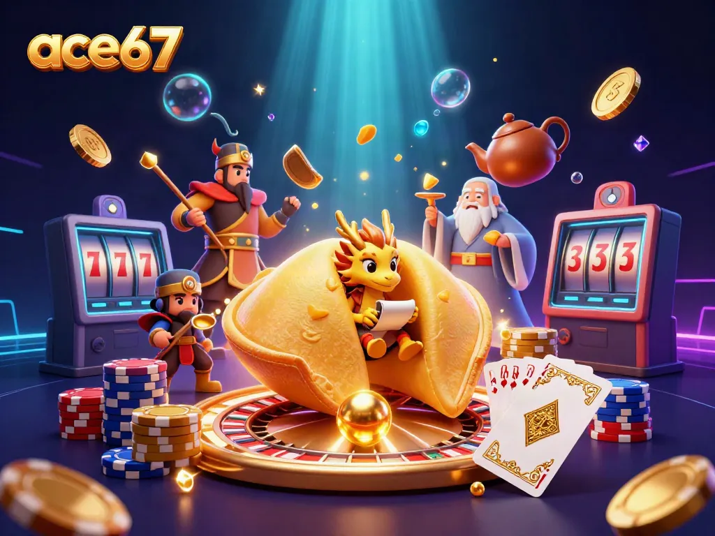 Engage in thrilling gameplay with ace67's golden fortune cookie scene filled with riches and casino elements.