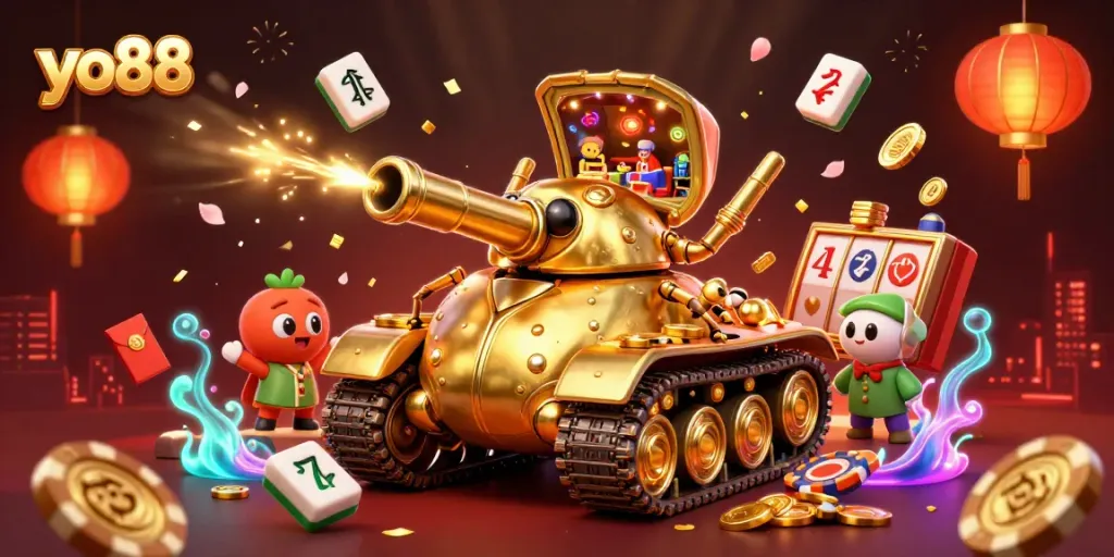 Experience thrilling gameplay at yo88 with a vibrant casino scene featuring animated characters and celebratory elements.
