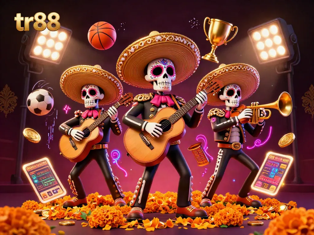 Experience the thrill of online casino gaming with the lively tr88 mariachi band in a vibrant 3D illustration.