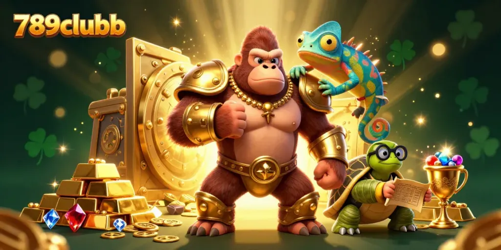 Experience the excitement of 789clubb with a powerful gorilla king and its treasures in a casino-themed adventure.